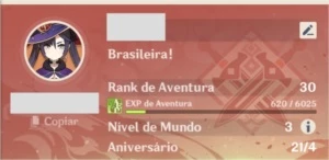 Conta Genshin Impact (Rank 30)