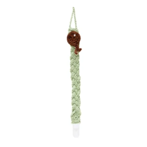 Prendedor de Chupeta Verde Trançado com Detalhe Amigurumi - Artesanato e Personalizados