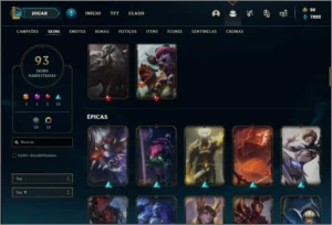 Conta ouro 3 com 137 champs e 93 skins + 800k de Talon - League of Legends LOL