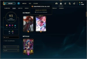 Conta ouro 3 com 137 champs e 93 skins + 800k de Talon - League of Legends LOL