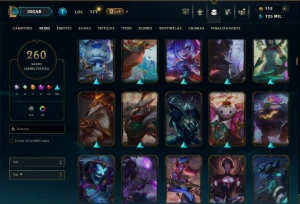 Ouro 4 com TODOS os Champs e 260 Skins +1 Prestigio + 1 Rara - League of Legends LOL