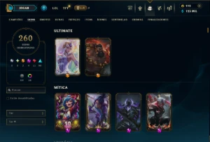 Ouro 4 com TODOS os Champs e 260 Skins +1 Prestigio + 1 Rara - League of Legends LOL