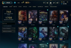 Ouro 4 com TODOS os Champs e 260 Skins +1 Prestigio + 1 Rara - League of Legends LOL