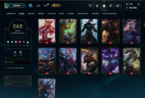 Ouro 4 com TODOS os Champs e 260 Skins +1 Prestigio + 1 Rara - League of Legends LOL