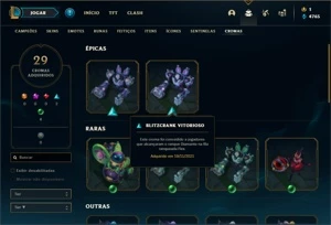 Conta Platina 4 com TODOS os champ e 162 Skins + 2 Prestigio - League of Legends LOL