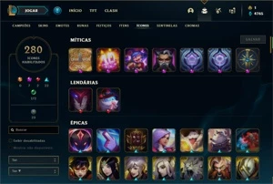 Conta Platina 4 com TODOS os champ e 162 Skins + 2 Prestigio - League of Legends LOL