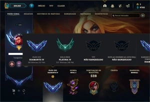 Conta Platina 4 com TODOS os champ e 162 Skins + 2 Prestigio - League of Legends LOL