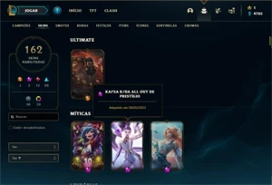 Conta Platina 4 com TODOS os champ e 162 Skins + 2 Prestigio - League of Legends LOL