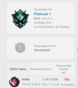 CONTA PLATINA I COM 65% DE WR. - League of Legends LOL