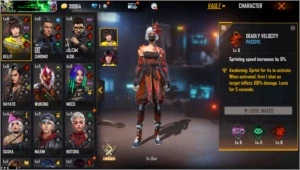 CONTA FREE FIRE, PERSONAGENS LV6 SKINS E +