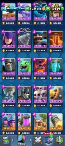 Clash Royale CV 58, torre 15 TODAS RARAS E COMUNS FULL 1kk G