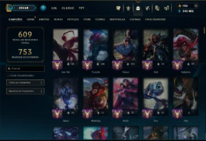 Ouro 3 com TODOS os Champs e 338 Skins ( MID / JG ) - League of Legends LOL