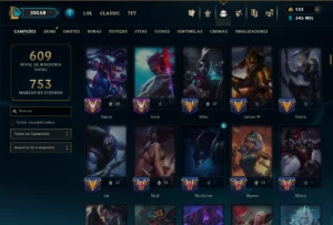 Ouro 3 com TODOS os Champs e 338 Skins ( MID / JG ) - League of Legends LOL