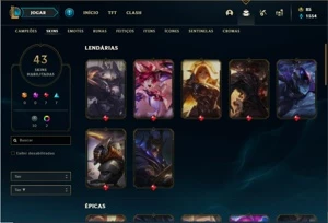 Conta Unranked com 79 Champs e 43 Skins - League of Legends LOL