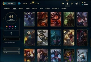 Conta ouro 2 com 93 Champs e 64 Skins + 32k de Essencia Azul - League of Legends LOL