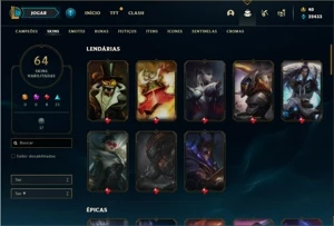 Conta ouro 2 com 93 Champs e 64 Skins + 32k de Essencia Azul - League of Legends LOL