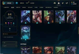Conta ouro 2 com 93 Champs e 64 Skins + 32k de Essencia Azul - League of Legends LOL