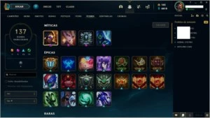 Conta MESTRE com 418 skins (Míticas, Hextec, Raras) - League of Legends LOL