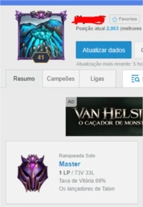 CONTA MESTRE LEAGUE OF LEGENDS LOL