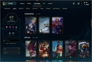Conta League of Legends 114 campeões, 62 skins GOLD 4 LOL