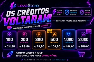 Lovable - 100 CRÉDITOS = R$ 34,90 - Entrega em 3min - Inteligência Artificial