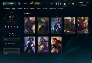 Platina 2 com TODOS os champs e 106 Skins + 2 Skins Raras - League of Legends LOL