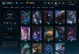 Platina 2 com TODOS os champs e 106 Skins + 2 Skins Raras - League of Legends LOL