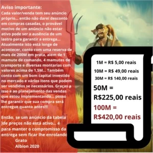 Silver Prata Albion Online 1m R$5,00 Reais