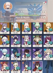 Conta Genshin Impact AR 31 com 4 Personagens T5 e 1 Arma T5