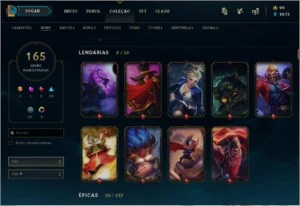 ACC DE LOL 165 SKINS, 2 ULTIMATE,TODOS OS CHAMPS, 24 EMOTES - League of Legends
