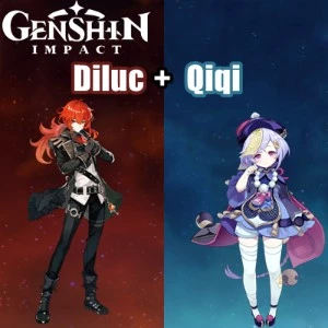 Conta Genshin Impact AR 7 com Diluc e Qiqi