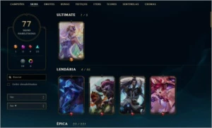 Conta league of legends lvl 136, 77 skins e gold 2 na solo LOL