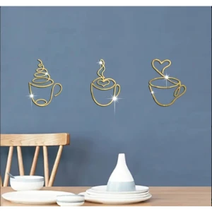 Trio de Xícaras em Acrílico Espelhado Dourado - Artesanato e Personalizados