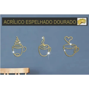 Trio de Xícaras em Acrílico Espelhado Dourado - Artesanato e Personalizados