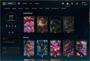 Conta unranked com 52 skins e 94 champs - League of Legends LOL