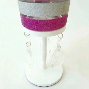 Castiçal Listras - Prata e Rosa - P - Artesanato e Personalizados
