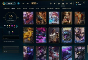 Unranked com 100 Champs e 56 Skins ( ADC / MID / JG ) - League of Legends LOL