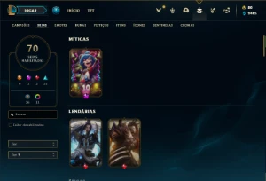 Conta ouro 2 com 120 Champs e 70 Skins + 500k de Sona - League of Legends LOL