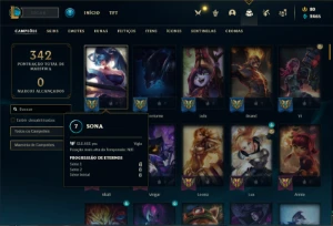 Conta ouro 2 com 120 Champs e 70 Skins + 500k de Sona - League of Legends LOL