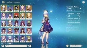 AR 43 Ayaka + Venti + Kazuha + Diluc C1 + Jean + Lança Jade - Genshin Impact
