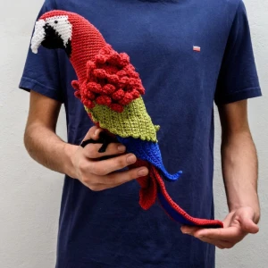 Arara vermelha e verde em amigurumi - Artesanato e Personalizados