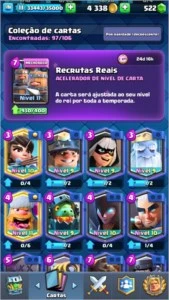 Conta clash royale, nível do rei 11 com 97/106 cartas