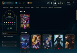 Unranked com 90 Champs e 38 Skins +7 Vitoriosas - League of Legends LOL