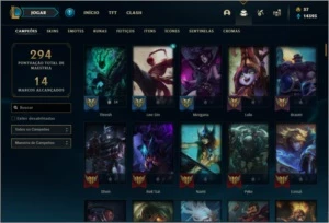 Conta unranked com 145 champs e 152 skins ( MAIN SUP ) - League of Legends LOL