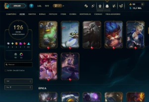 Unranked com 125 Champs e 126 Skins +3 Prestigios - League of Legends LOL