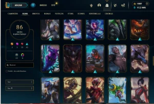 Ouro 1 com 150 champs e 86 Skins + 1800 RP - League of Legends LOL