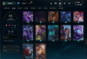 Ouro 1 com 150 champs e 86 Skins + 1800 RP - League of Legends LOL