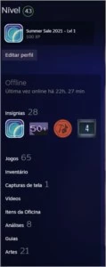 Steam 65 jogos - Nível 43