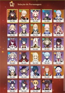 Conta Genshin Impact com Ayato e Kazuha e Hutao Ar 55