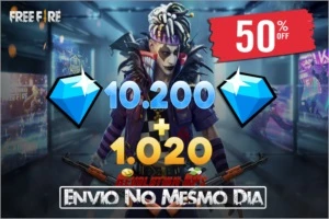 10.200 DIAMANTES FREE FIRE + 1.020 DE BÔNUS 💎
